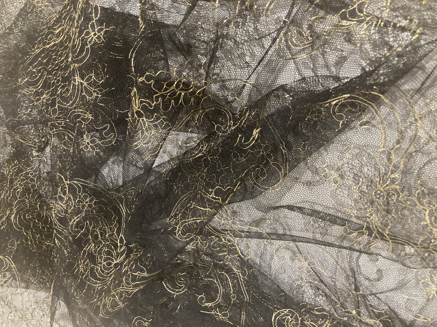 リバーレース 181009.2/90　広幅 巾：約90㎝　黒-ゴルドラメ付き/NOIR - GOLD METALIZED