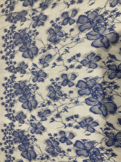 リバーレース 90324.2/100 広幅 　幅：約90㎝　グラウンド・グレー・柄・紫（ SILICE AZURITE)